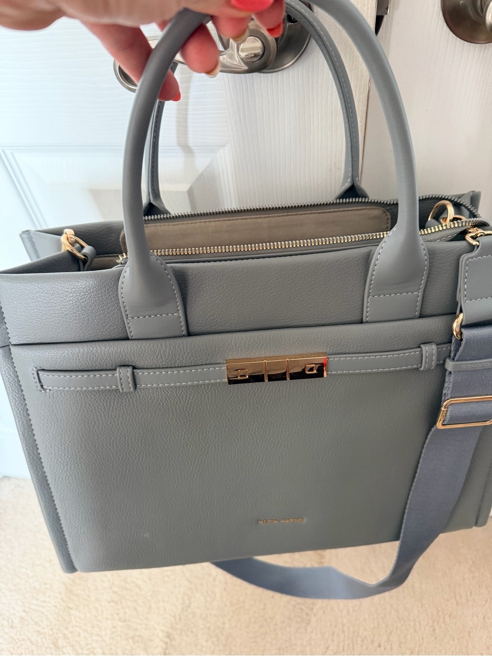 David Jones Structured Leather Tote Bag in Slate Gray
